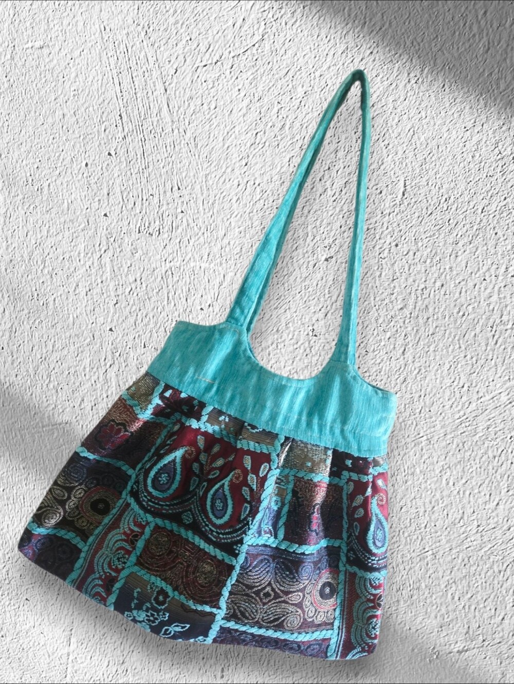 Turquoise Patchwork Chenille Shoulder Bag